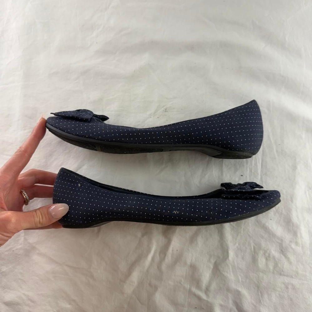 Dexter Navy Blue Polka Dot Ballet Flats Bow Womens 7.5 Y2k Retro Ballet Twee - Picture 2 of 8